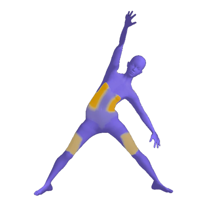 The same pose with the waist and shoulders lit up in amber